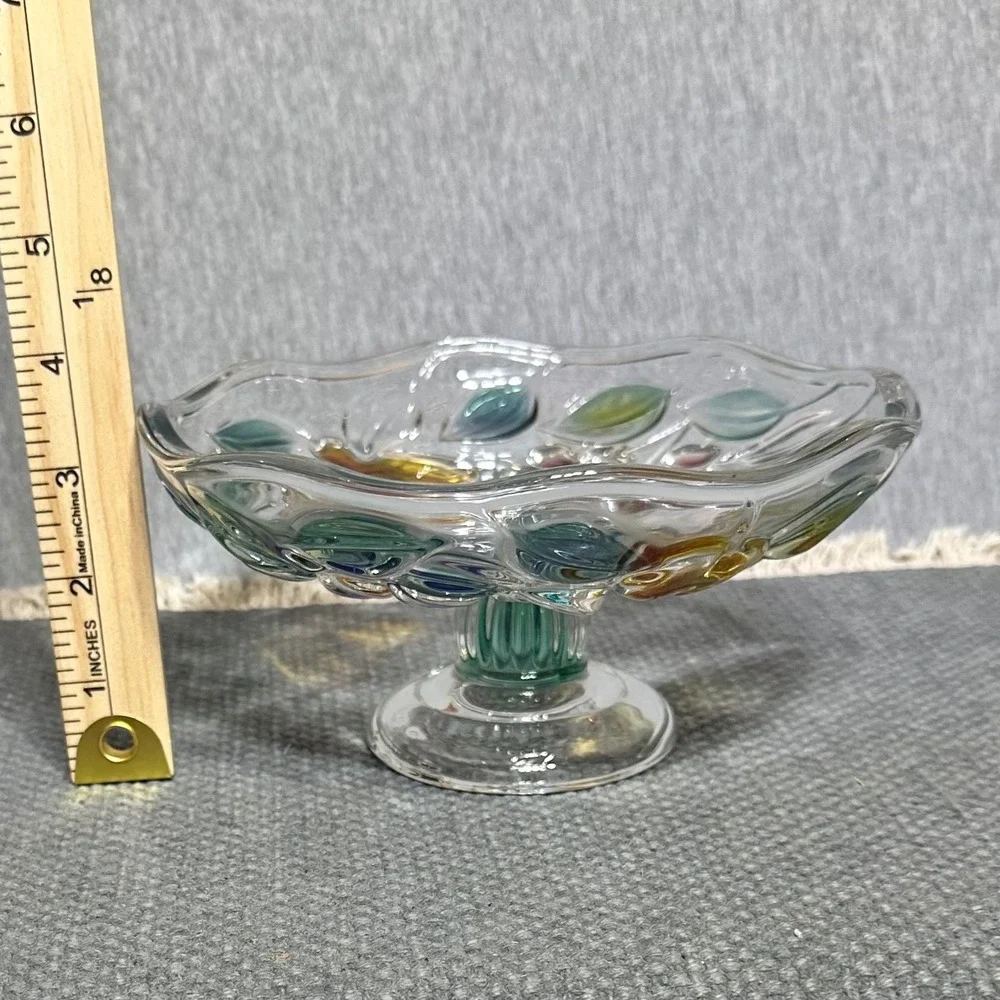 VTG Mikasa Garden Harvest Pressed Glass Pedestal Bowl Embossed Colored 3D Fruit